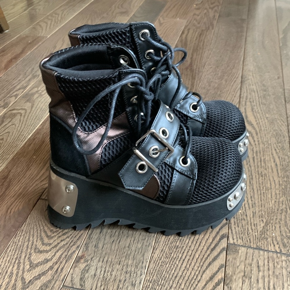 Black and Silver Platform Ankle Boots